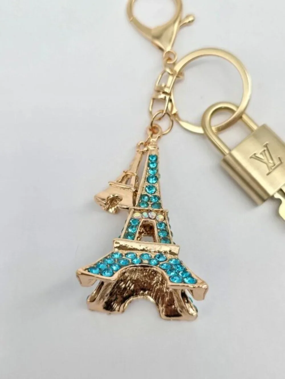 Authentic Louis Vuitton Gold Padlock 🔑 Unbranded Eiffel Tower Keychain Charm